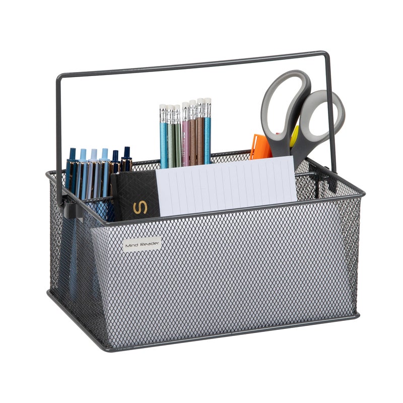 Mind Reader Utensil Holder, Silverware Organizer, Caddy, Cutlery Holder, Kitchen, Metal Mesh, 10"L x 7"W x 4.75"H, Gray - Image 4
